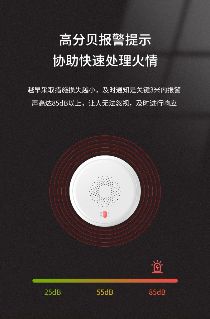 高分贝报警提示 协助快速处理火情
